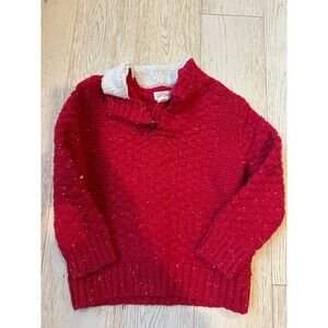 Cat & Jack Toddler Boys Red Marled Knit Sweater Mock Neck Faux Shearling 3T